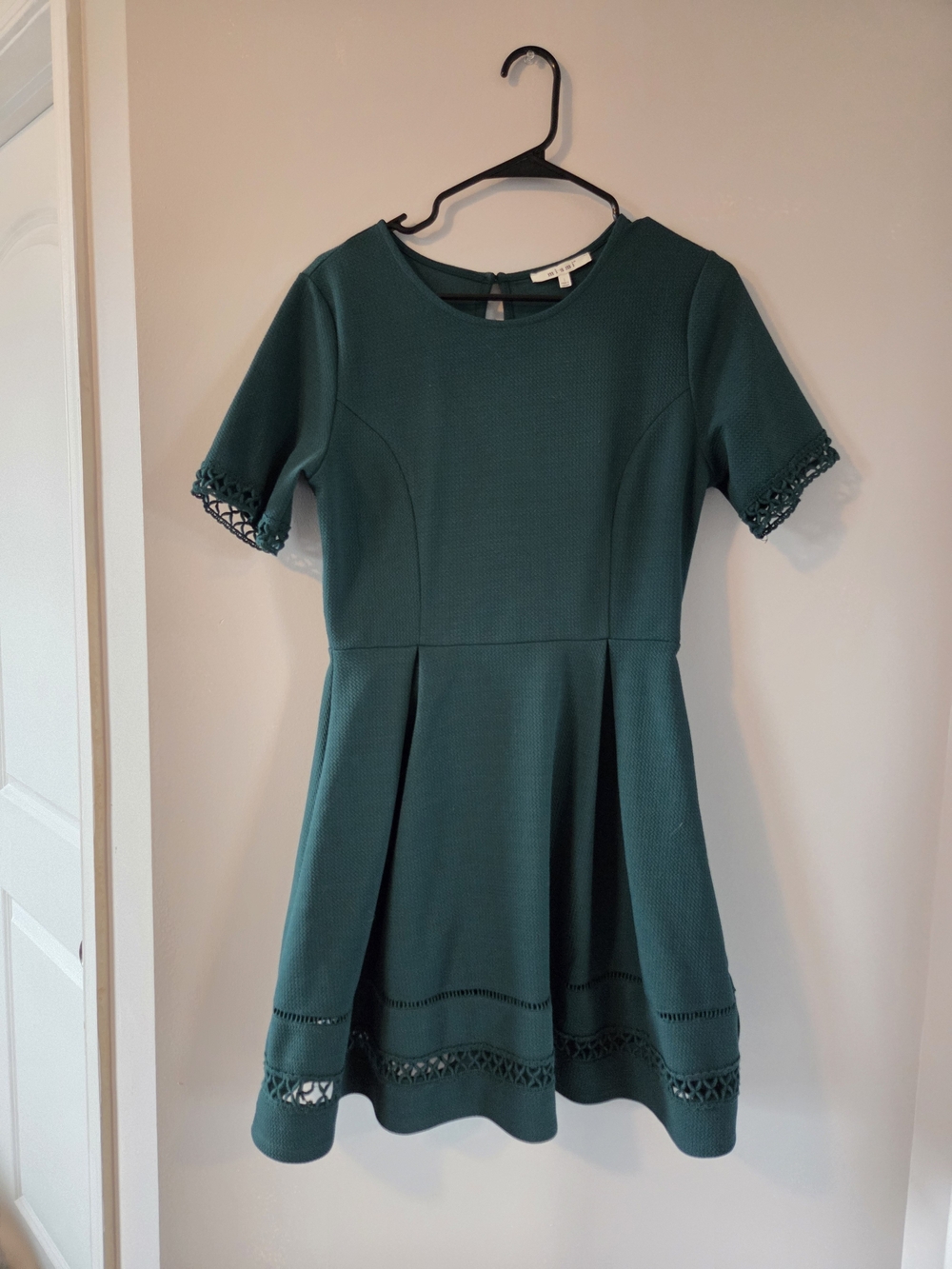 Miami Emerald Green Fit-and-Flare Dress with Lace Trim
